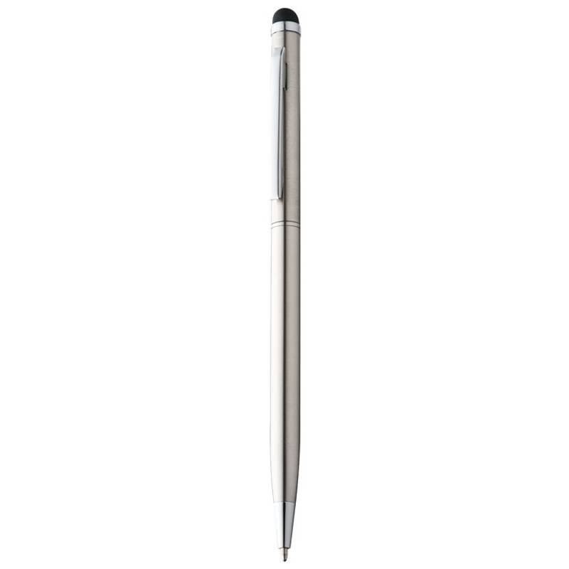 Kovové guľôčkové pero so stylusom modrá náplň,strieborná